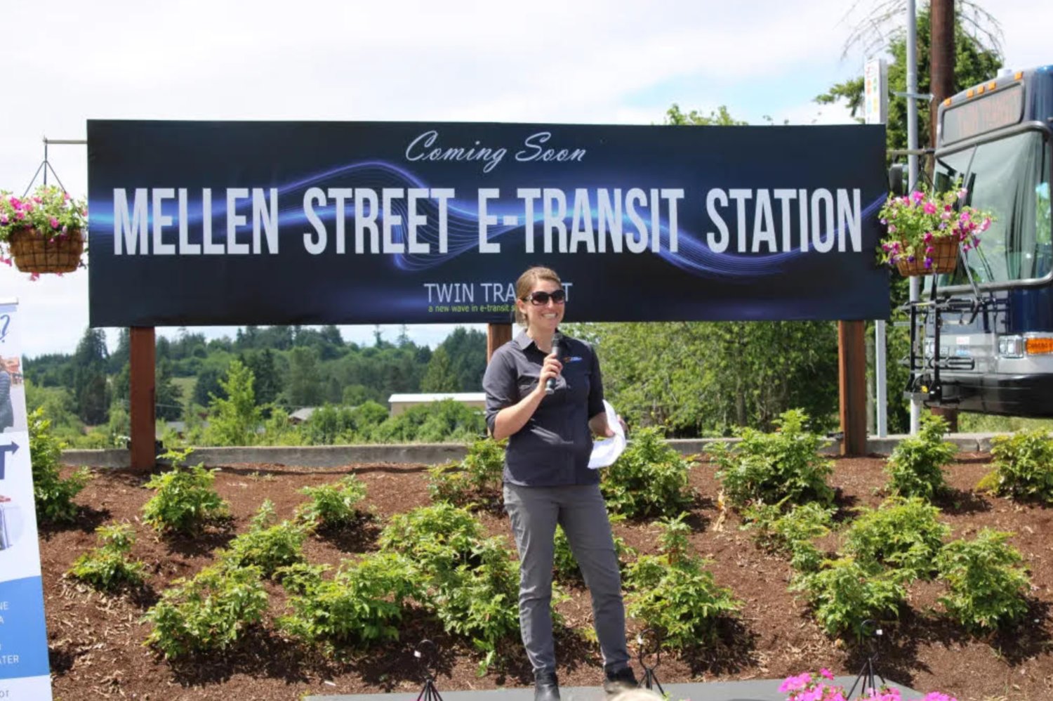 Andrea Culletto speaks at the Twin Transit Mellen e-Transit Station grand opening.